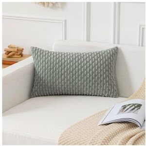 Textured Grayish Green Corduroy Lumbar Throw Pillow Cover 24x12 (1 count)